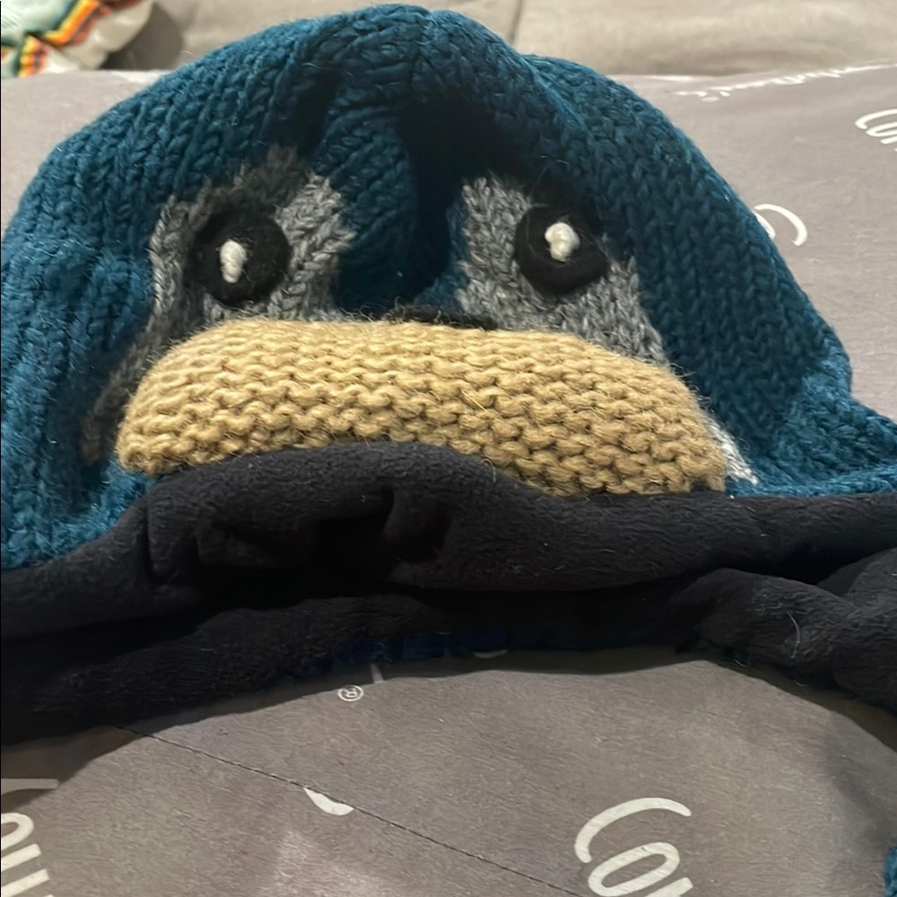 Kids Penguin Knit Hat - Blue and Tan
